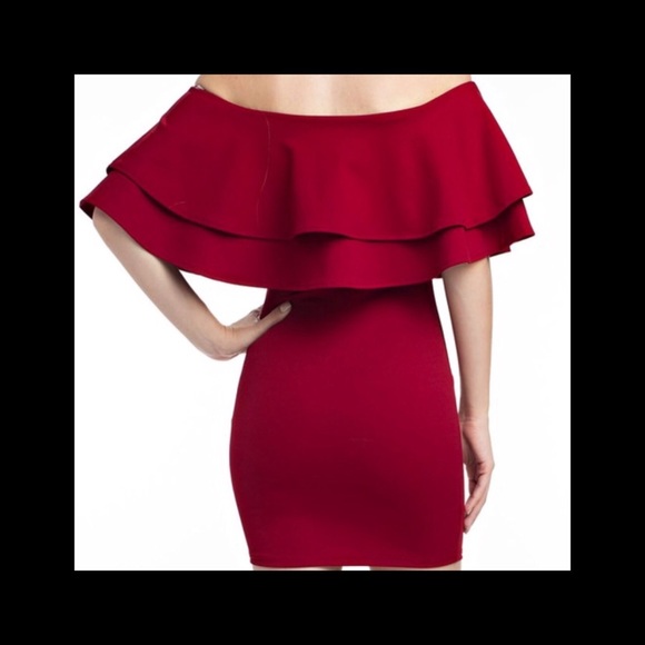 Off Shoulder Ruffle Bodycon Mini Dress - Picture 3 of 5